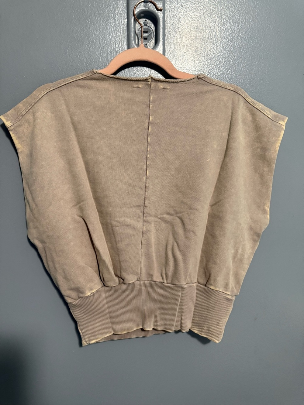 Zenana LT Mocha Acid Wash Sleeveless Cinch-Hem French Terry Tank Top - Picture 3 of 4